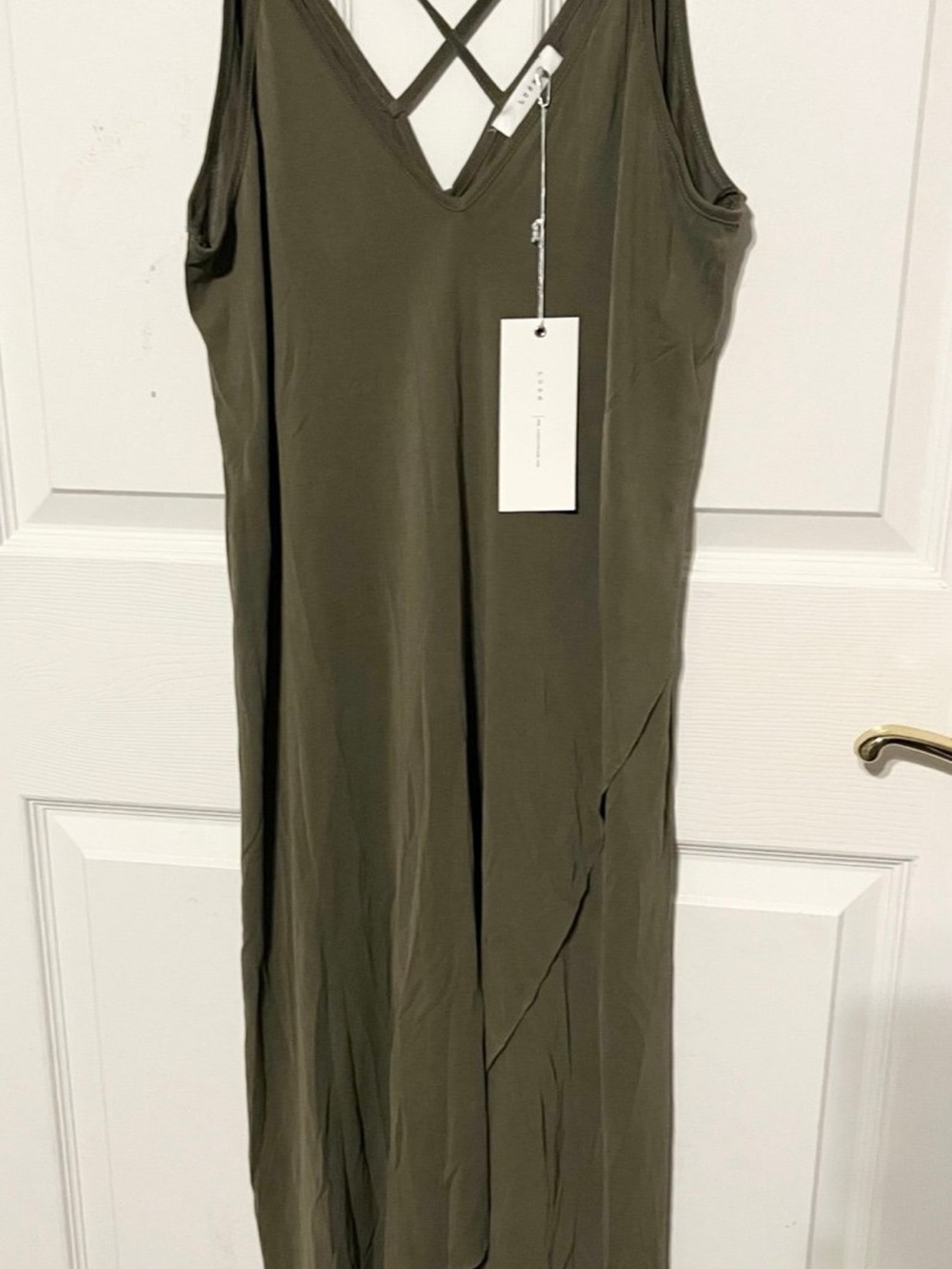 Lush olive green strappy dress NWT size xs Crisscross back straps asymmetric